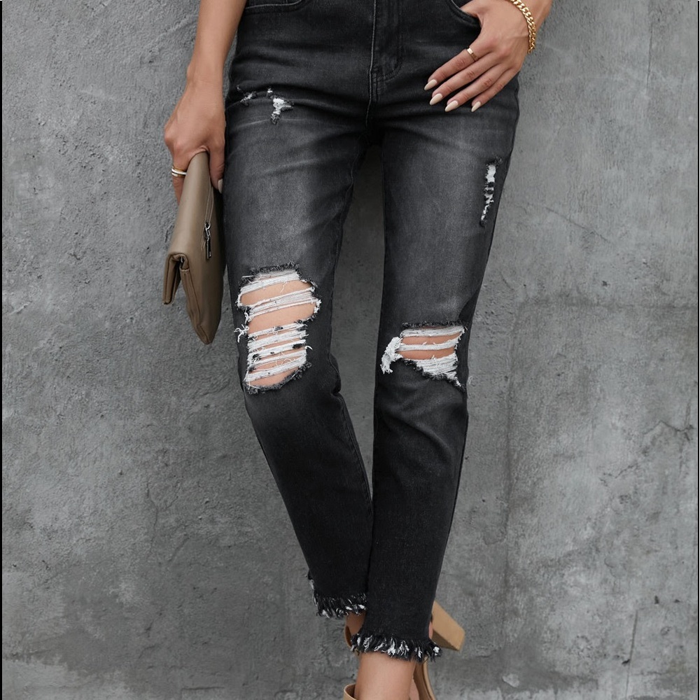 Black distressed denim